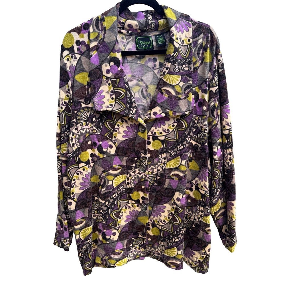 Nicaya Abstract Psychedelic Boho Art To Wear Whimsigoth Fuzzy Knit Cardigan 1X
